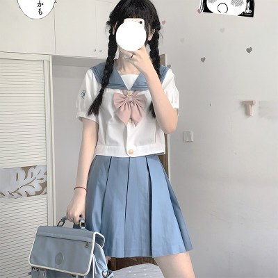 仲春二四jk 水竺女子刺绣短袖泡泡袖水手服中间服夏服套装女 虎窝淘