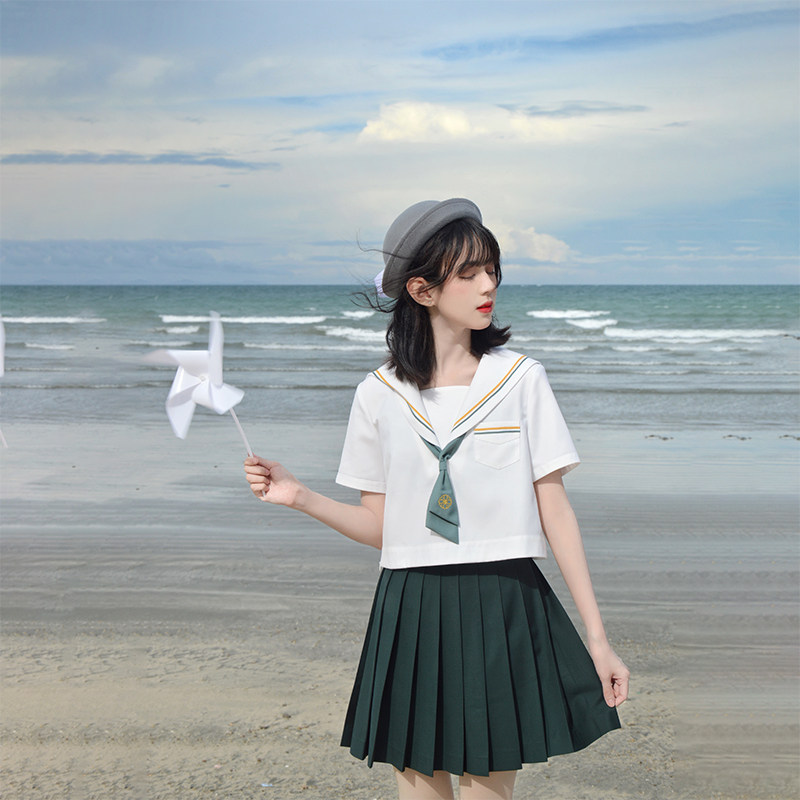 （清仓）仲春二四小禾叶短袖关西襟水手服中间服夏服_虎窝淘