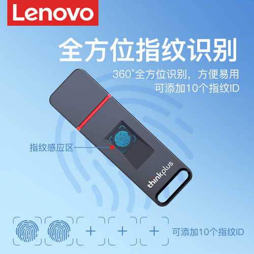 联想thinkplus指纹u盘64g可保密解锁安全办公32g电脑优盘128g正品 - 图0