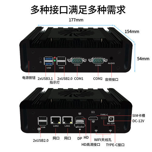 倍控N100双网N150工控机2.5G 双串口6USB嵌入式小主机软路由控制器Linux centos维盟 pfsense 迷你电脑J6412 - 图3