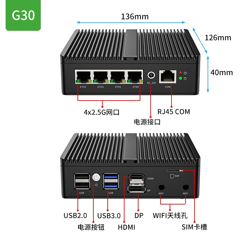 倍控11代四核N5105软路由11代酷睿无风扇迷你小主机工控机Windows爱快linux维盟centos麒麟ros 4G物联网SIM - 图0