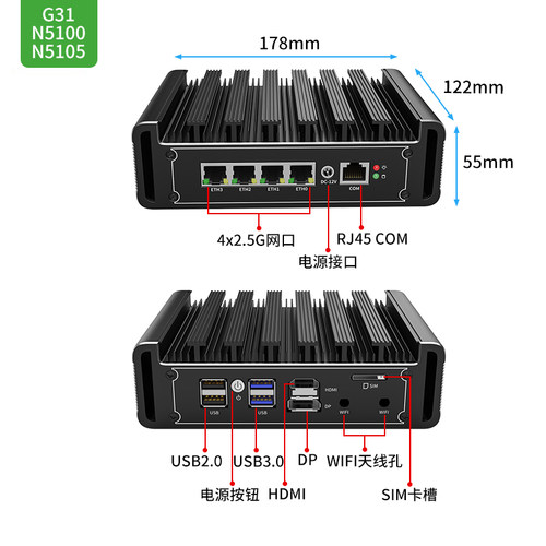 倍控J4125四核工控机N5105四核4网卡2.5G路由器爱快Windows/centos/ubuntu/linux防火墙自动化视觉工控服务器-图1