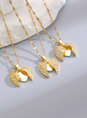 欧美跨境个性不锈钢爱心开合项链