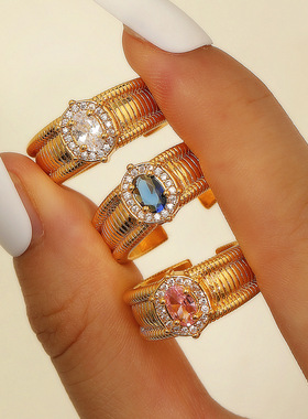 中古金色拉丝满圈锆石鸽子蛋边珠