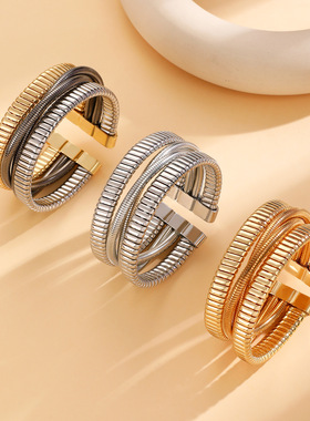 跨境欧美时尚嘻哈朋克弹力手镯宽