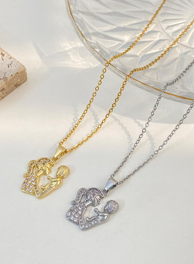 跨境欧美母亲节项链复古时尚小众设计母子相拥吊坠锁骨链节日礼物