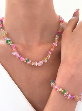 不规则彩色碎石水晶项链女巴洛克