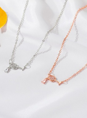 跨境热卖个性高脚杯项链 气质锆石女士爱心红酒瓶杯子吊坠锁骨链