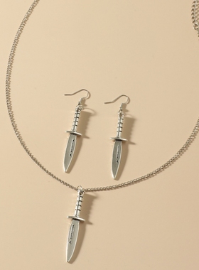 欧美小刀蝴蝶戒指项链耳钉套装首