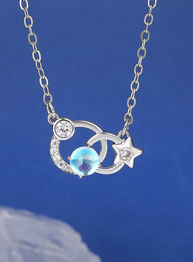 新款十二星座项链女个性气质铜镶钻镂空月光石吊坠锁骨链生辰礼物