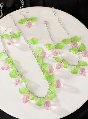 ins亚克力草莓树叶樱桃项链手链