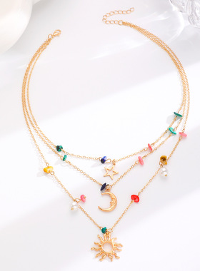 太阳星星月亮芒星彩石项链多巴胺