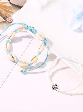 欧美新品手饰手工串珠绳天然贝壳手链女夏季沙滩度假套装乌龟手链