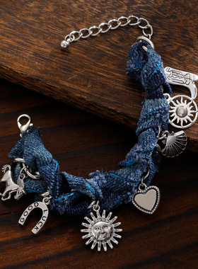 时尚辣妹牛仔布编织手链女小众民