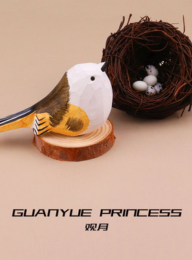 公主手工木雕创意小鸟肥啾桌面摆件可爱圣诞生日礼物女治愈系动物