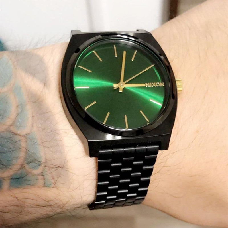 正品代购Nixon尼克松男女手表时尚方形简约黑金绿钢带中性石英表 - 图0