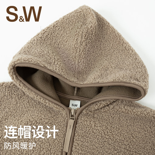 SW速惟连帽外套女秋冬保暖羊羔毛外套女摇粒绒保暖厚外套2025新款 - 图1