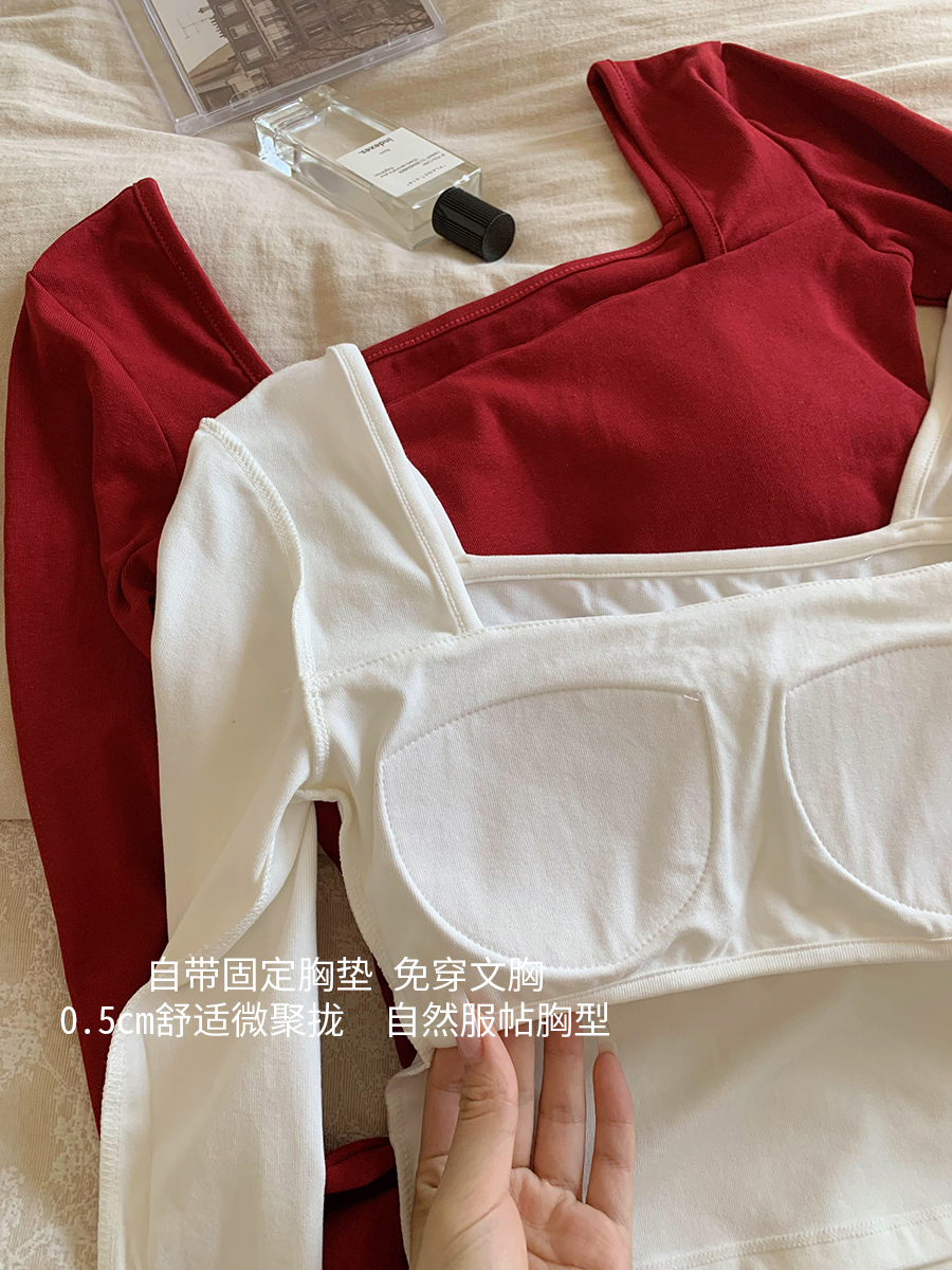 馨帮帮Homedress秋季新款带胸垫打底T恤女免穿文胸舒适外穿长袖衫 - 图0