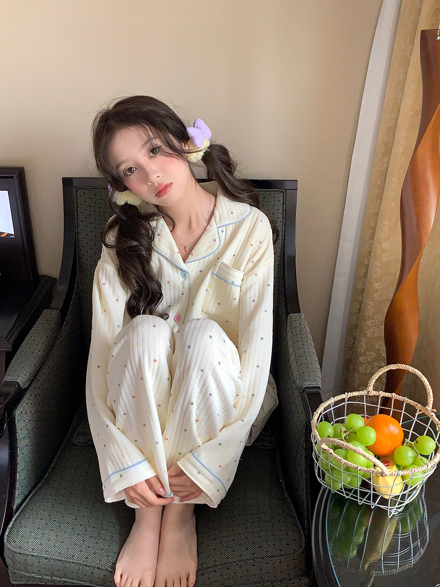 馨帮帮Homedress 秋冬波点加厚夹棉睡衣套装女泡泡棉可外穿家居服,淘宝优惠券,粉丝福利购,淘宝优惠卷