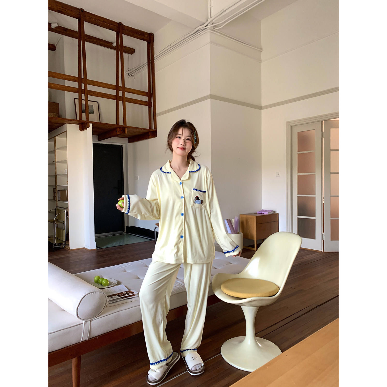 馨帮帮Homedress 可爱卡通小狗磨毛睡衣女春季撞色翻领家居服套装,淘宝优惠券,粉丝福利购,淘宝优惠卷