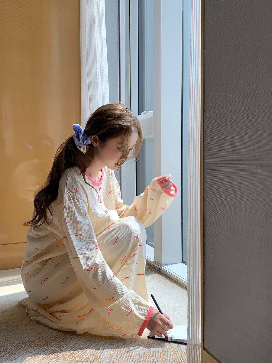 馨帮帮Homedress 甜美蝴蝶结长袖睡裙女春秋舒适休闲可外穿家居裙,淘宝优惠券,粉丝福利购,淘宝优惠卷