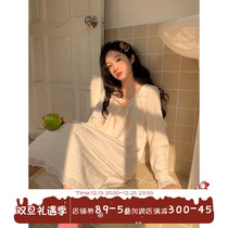 Xin Help Homedress winter butterfly knot sweet and beautiful sleeping dress Girl plush thickened lace side can be worn outside pyjamas