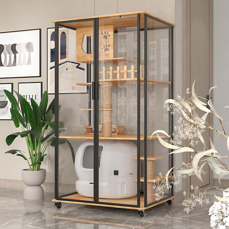 森尼全景猫别墅新款橡木猫笼子室内猫窝玻璃猫屋多层高端猫柜爬架,淘宝优惠券,粉丝福利购,淘宝优惠卷