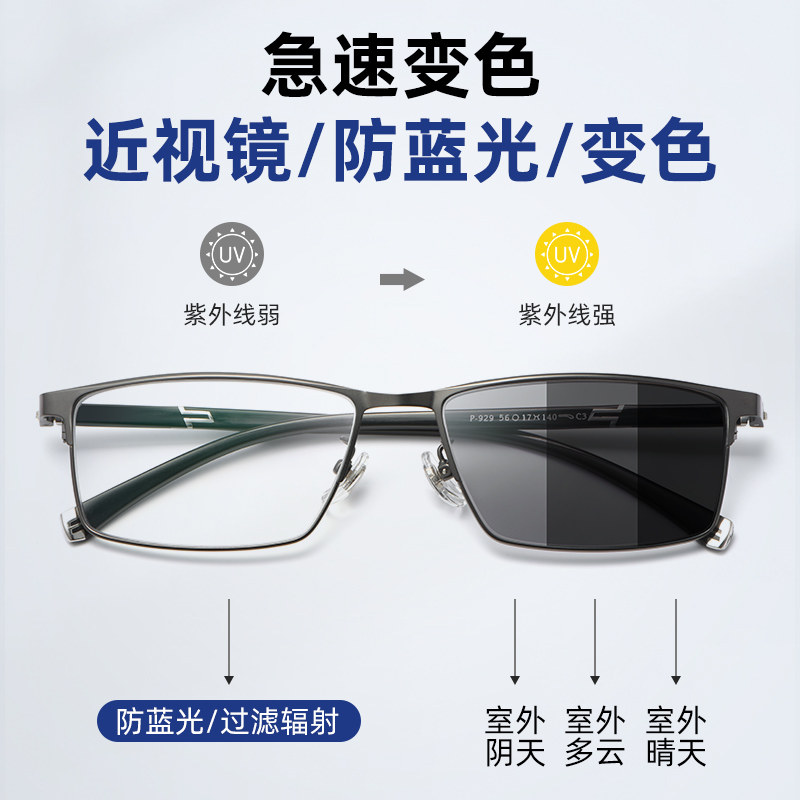 自动感光变色近视男款防蓝光眼镜 普视顿眼镜防蓝光镜