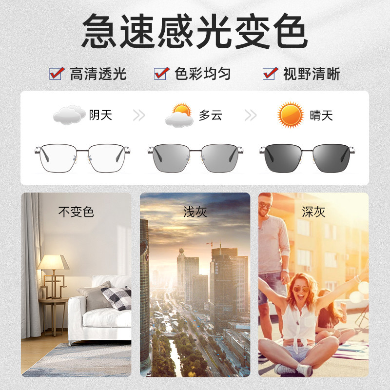 变色近视男款防蓝光抗辐射自动宽 普视顿眼镜防蓝光镜