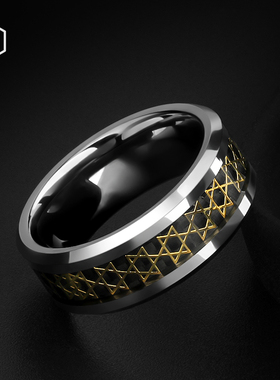 MOKANI轻奢潮牌六芒星钨金男戒指