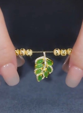 绿色猫眼石叶子转运珠项链女网红百搭锁骨链2024新款设计感潮