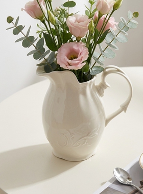 法式陶瓷雕花花瓶水壶摆件
