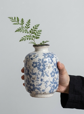 新中式青花瓷仿古裂纹花瓶摆件