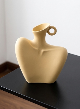 简约黄色陶瓷不规则几何花瓶摆件