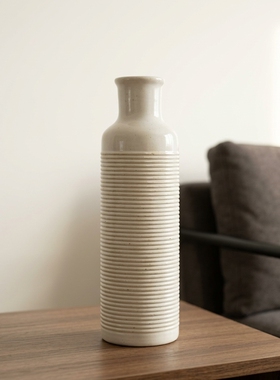简约纯欲螺纹陶瓷花瓶竖立摆件