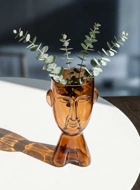 创意人头造型玻璃花瓶简约摆件