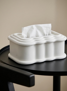 白色陶瓷波浪大容量纸巾盒摆件