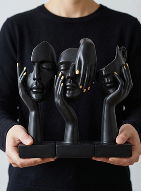 轻奢黑色抽象人物雕塑摆件