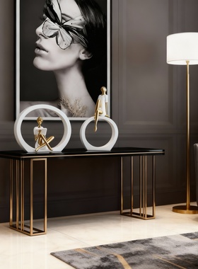 现代轻奢金色边框黑色金属摆件