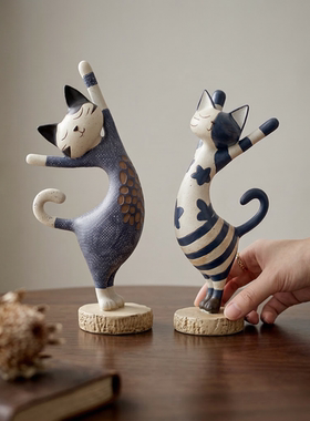 复古艺术瑜伽猫咪摆件高级感小众装饰品客厅玄关创意桌面家居好物