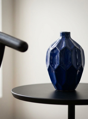 景德镇陶瓷蓝几何中式花瓶摆件