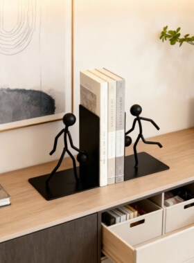 创意火柴人金属书挡桌面收纳摆件