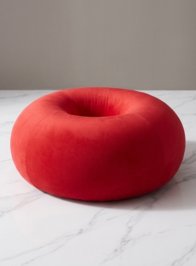 红色圆形绒布懒人豆袋沙发摆件