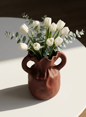 简约皮质双耳云朵包花瓶摆件