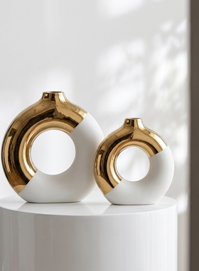现代简约陶瓷圆环花瓶摆件
