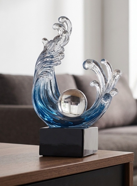 创意玻璃海浪摆件现代简约装饰