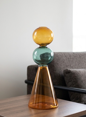 创意玻璃花瓶橙绿渐变桌面摆件