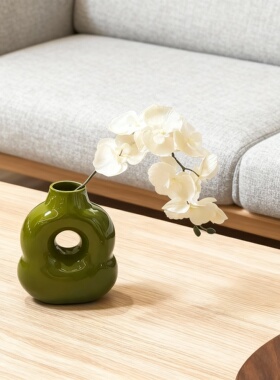 创意镂空绿色陶瓷花瓶摆件