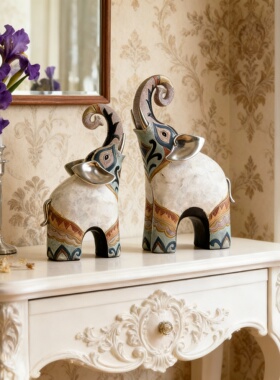 创意手工小象装饰摆件客厅玄关