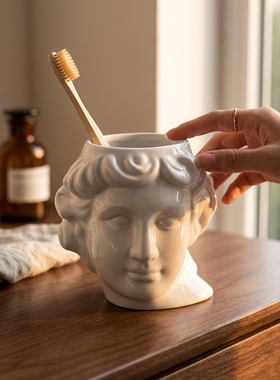 复古女神头像陶瓷牙刷杯摆件